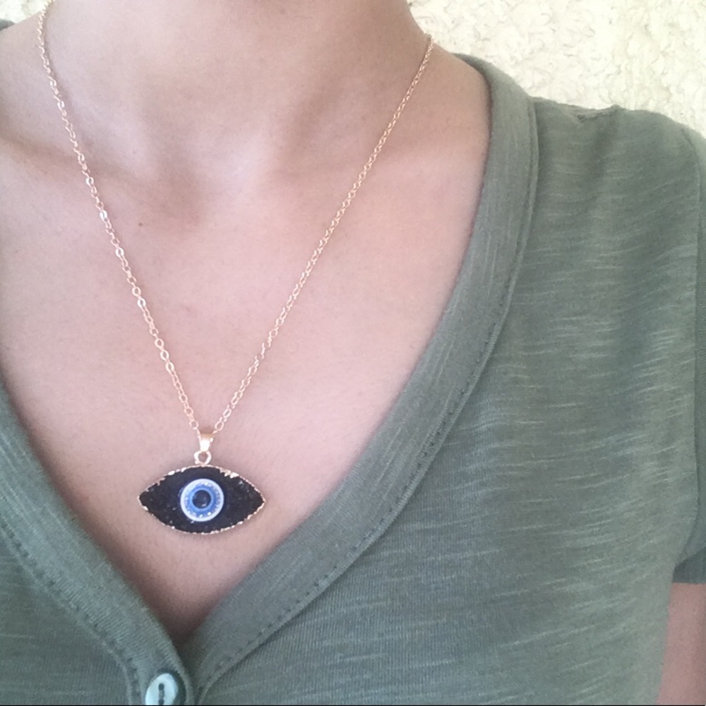 Evil Eye Druzy Necklace. - Picture 2 of 8